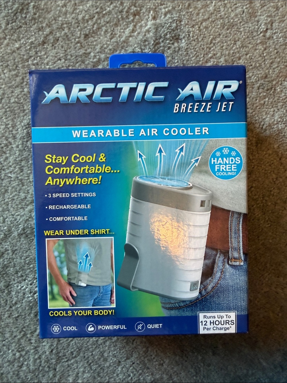 ARCTIC AIR Breeze Jet Wearable Air Cooler — Silver & Blue